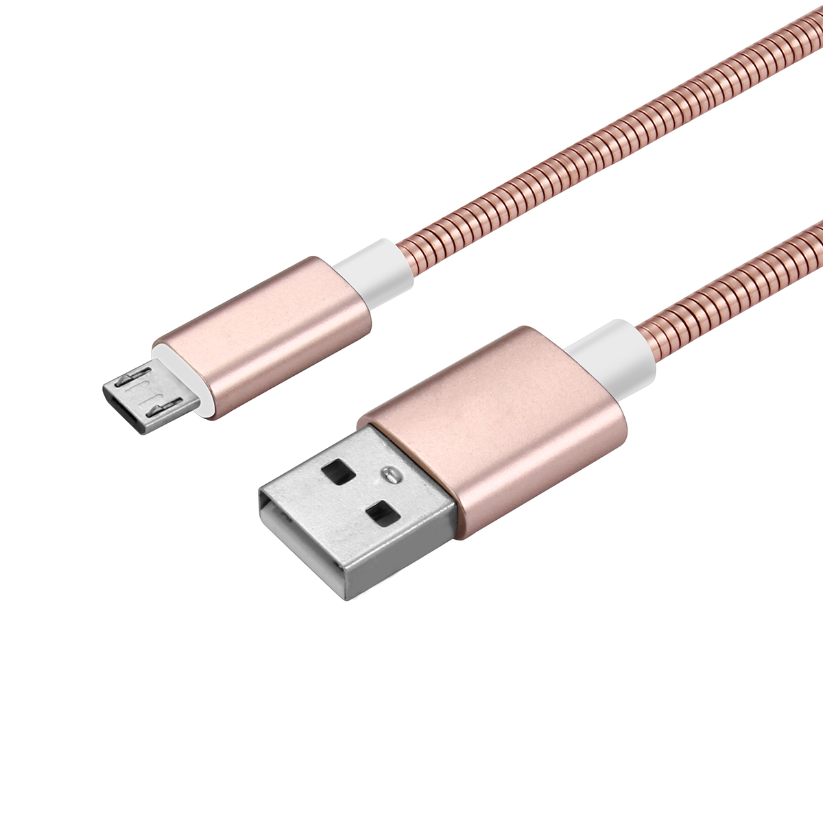 Metal Stainless Steel Spring Woven Micro USB Charging Data Cable for Android Devices - Rose Gold