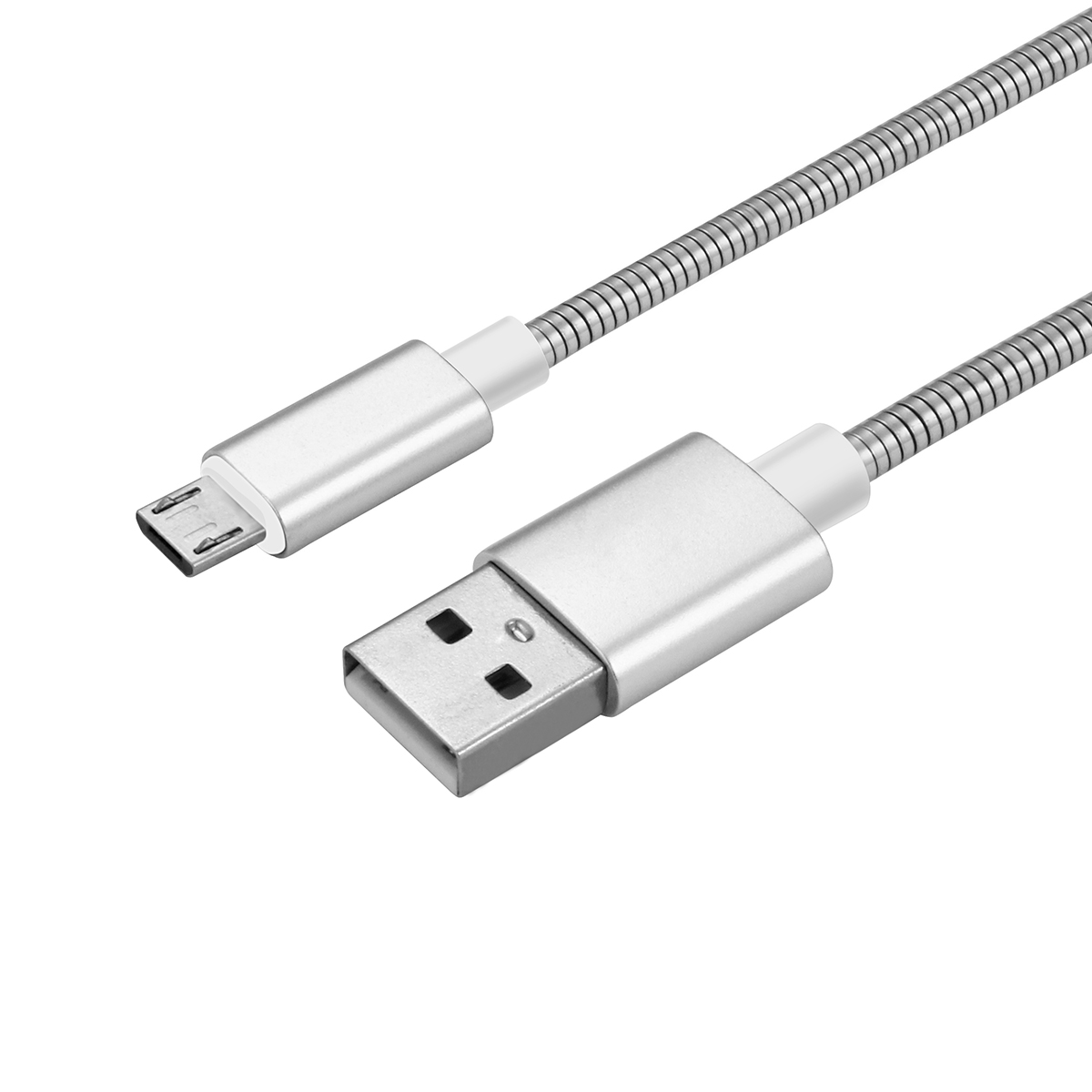 Metal Stainless Steel Spring Woven Micro USB Charging Data Cable for Android Devices - Silver