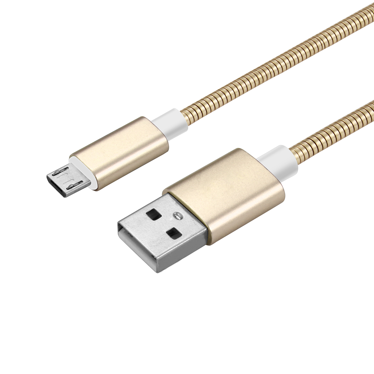 Metal Stainless Steel Spring Woven Micro USB Charging Data Cable for Android Devices - Gold