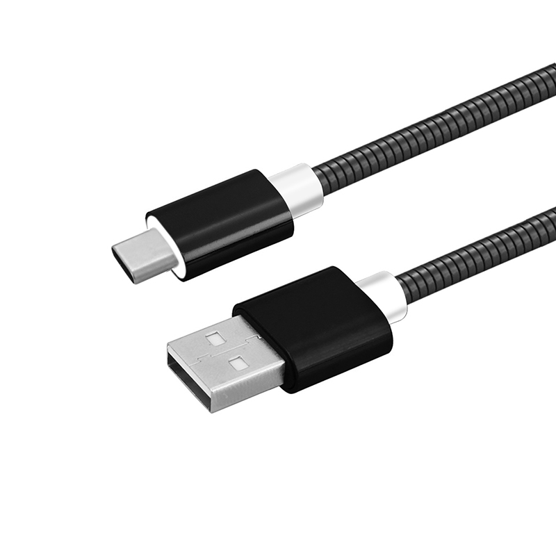 Metal Stainless Steel Spring Woven Type-C Charging Data Cable - Black