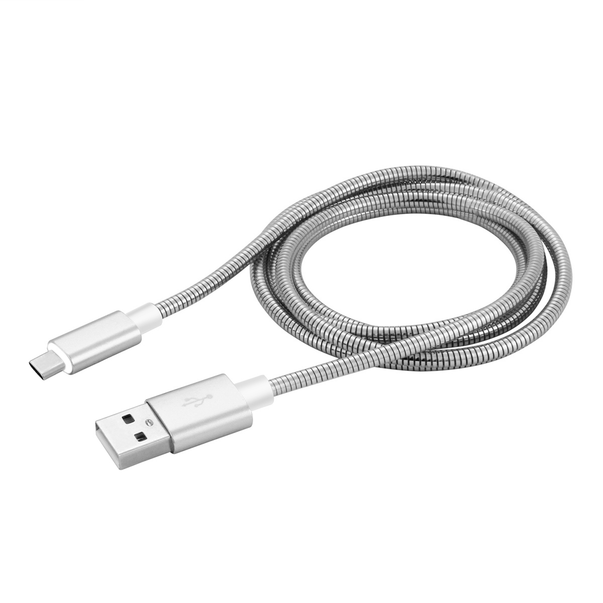 Metal Stainless Steel Spring Woven Type-C Charging Data Cable - Silver