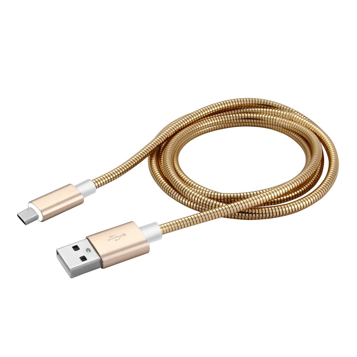 Metal Stainless Steel Spring Woven Type-C Charging Data Cable - Gold
