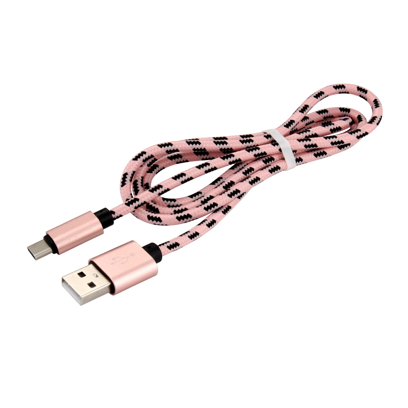 1M Type C USB Knit Braid Charging Data Cable for Smartphone Huawei - Rose Gold