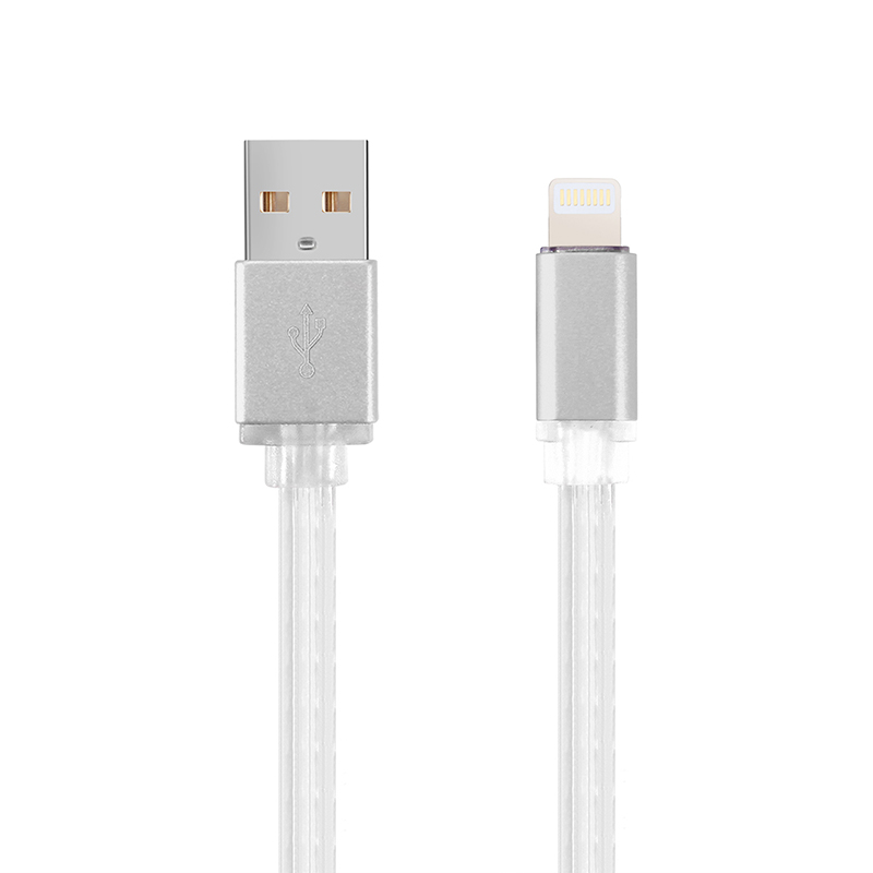 LED 8 pin USB Data Sync Stretche Charging Cable for iPhone 7 - White