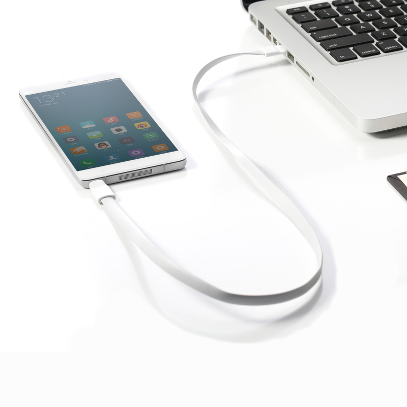 Magnetic Android V8 Flat Noodle Charger Data Sync Charge Cable for Smartphones - White