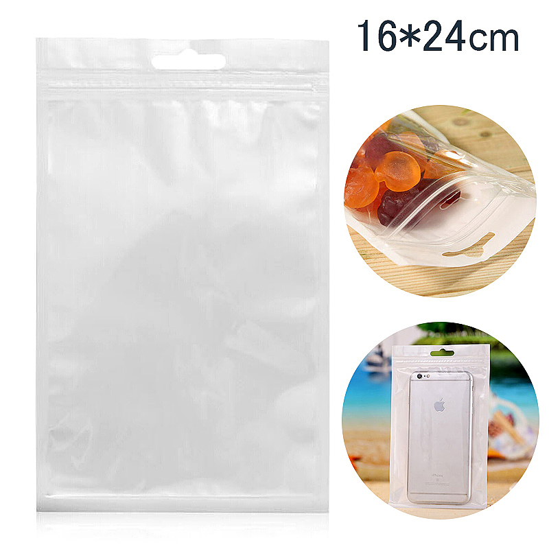 16*24cm White Clear Plastic Case Seal Reclosable Zipper Packing Bags