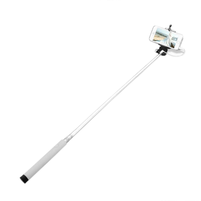 Handheld Wired Cable Control Selfie Stick Extendable Pole - White