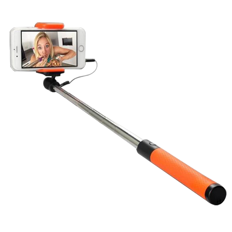 Mini Monopod Compact Wired Selfie Stick iPhone Samsung Holder - Orange