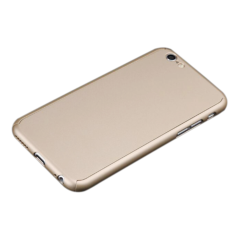 360 Full Coverage Hard Thin Case + Tempered Glass Cover For iPhone 7 Plus - Gold