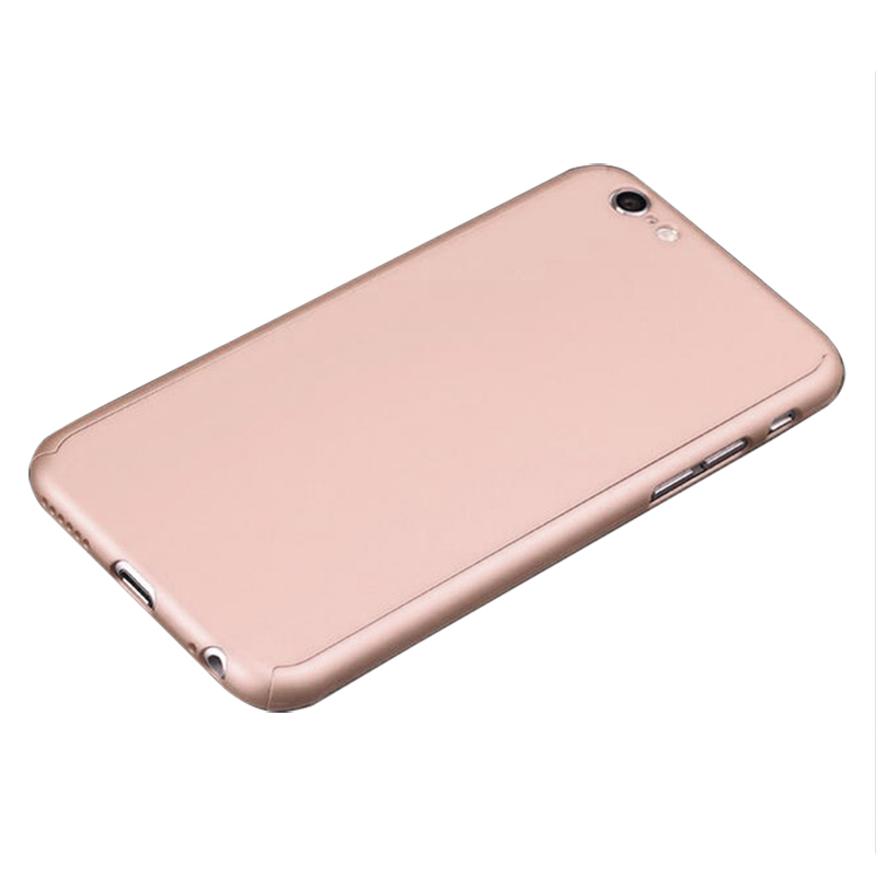 360 Full Coverage Hard Thin Case + Tempered Glass Cover For iPhone 7 Plus - Rose Gold