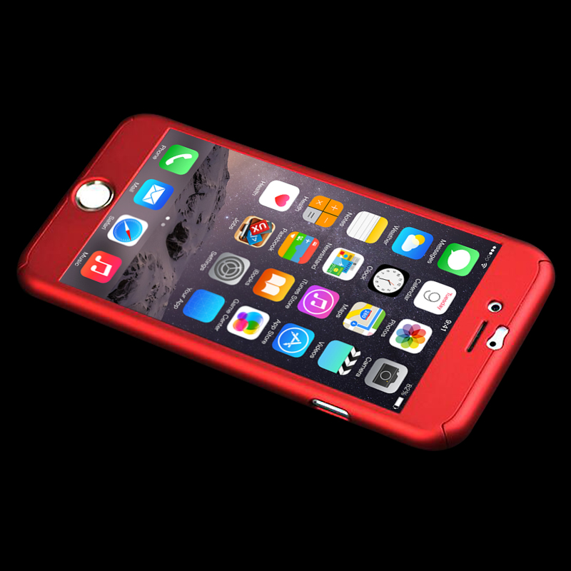 360 Full Coverage Hard Thin Case + Tempered Glass Cover For iPhone 7 Plus - Red