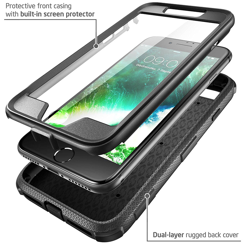 Shockproof Anti Dual Layer Heavy Duty Phone Case Cover with Kick Stand - Black