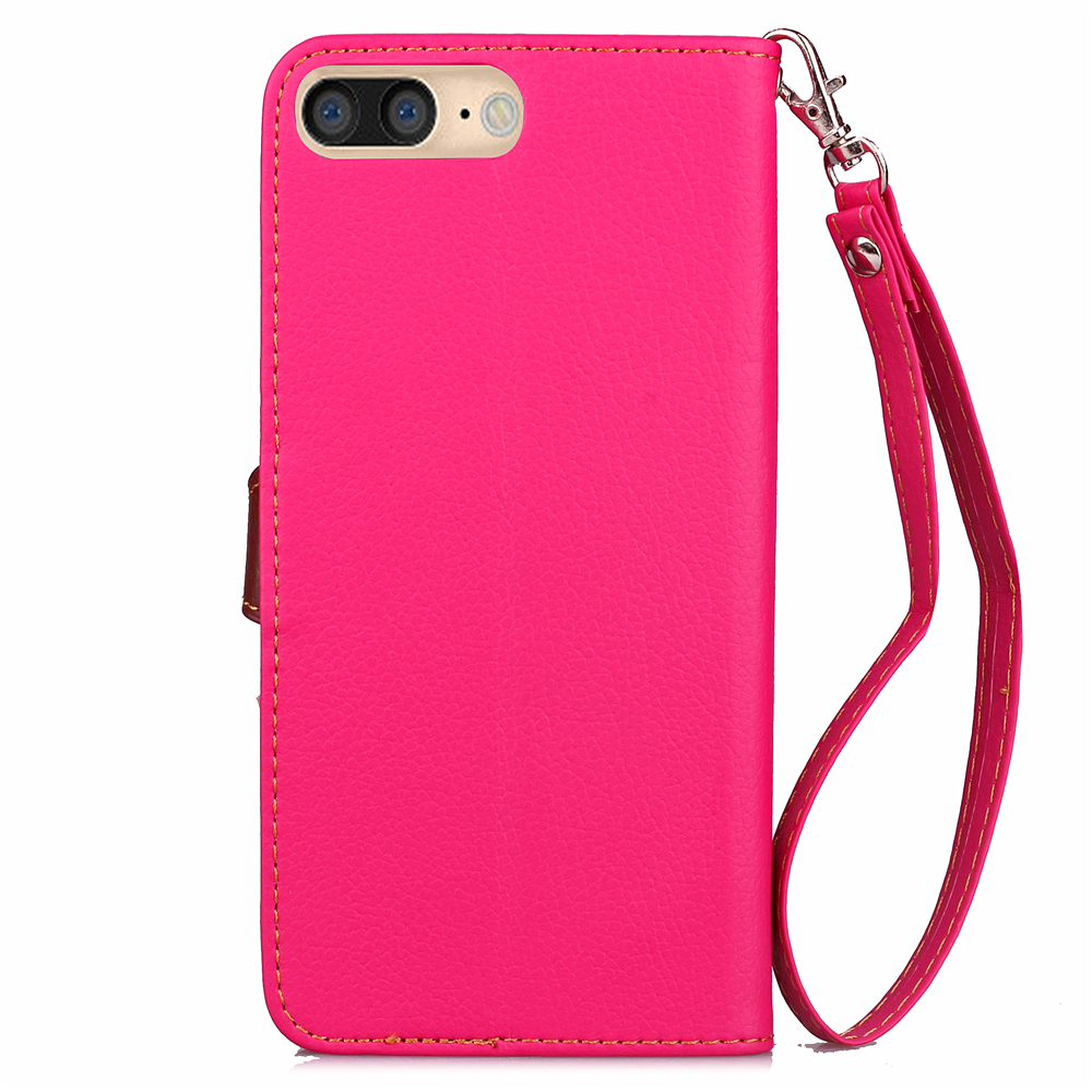 Fashion Leaf Pattern PU Leather Wallet Case Cover for iPhone 7 Plus - Rose Red
