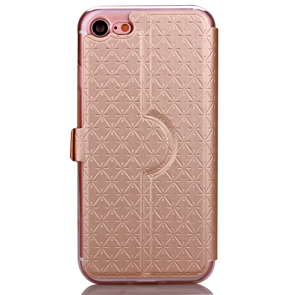 Fashion Plaid View Pattern PU Leather Wallet Case Cover for iPhone 7 - Gold