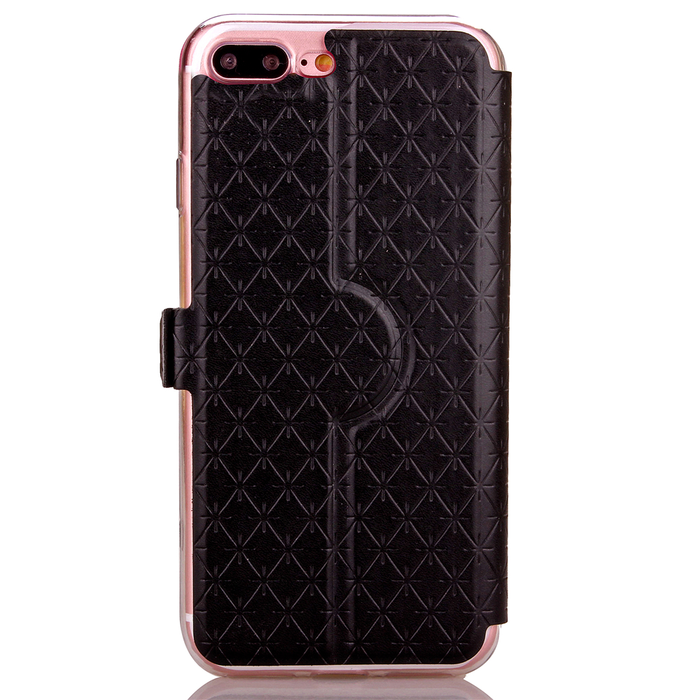 Fashion Plaid View Pattern PU Leather Wallet Case Cover for iPhone 7 Plus - Black