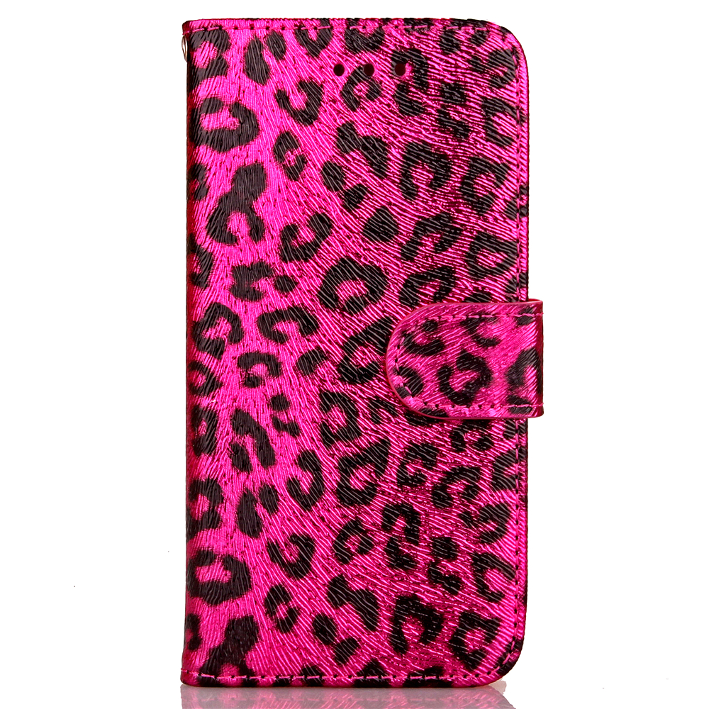 Fashion Leapord Pattern PU Leather Wallet Case Cover for iPhone 7 - Rose Red
