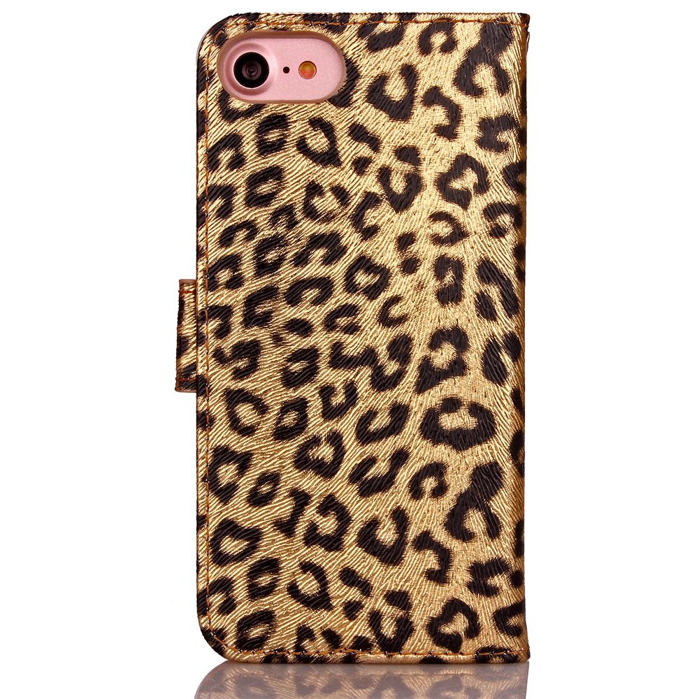 Fashion Leapord Pattern PU Leather Wallet Case Cover for iPhone 7 - Gold