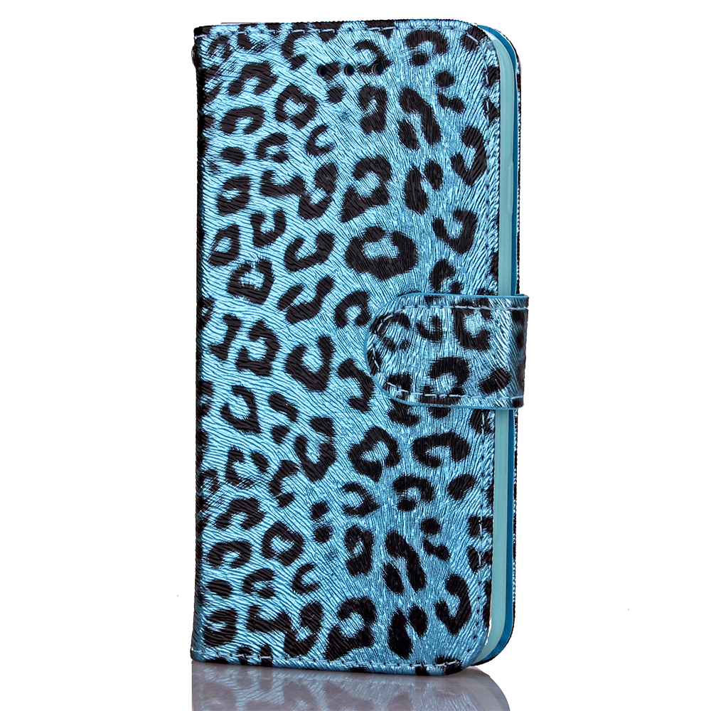 Fashion Leapord Pattern PU Leather Wallet Case Cover for iPhone 7 - Blue
