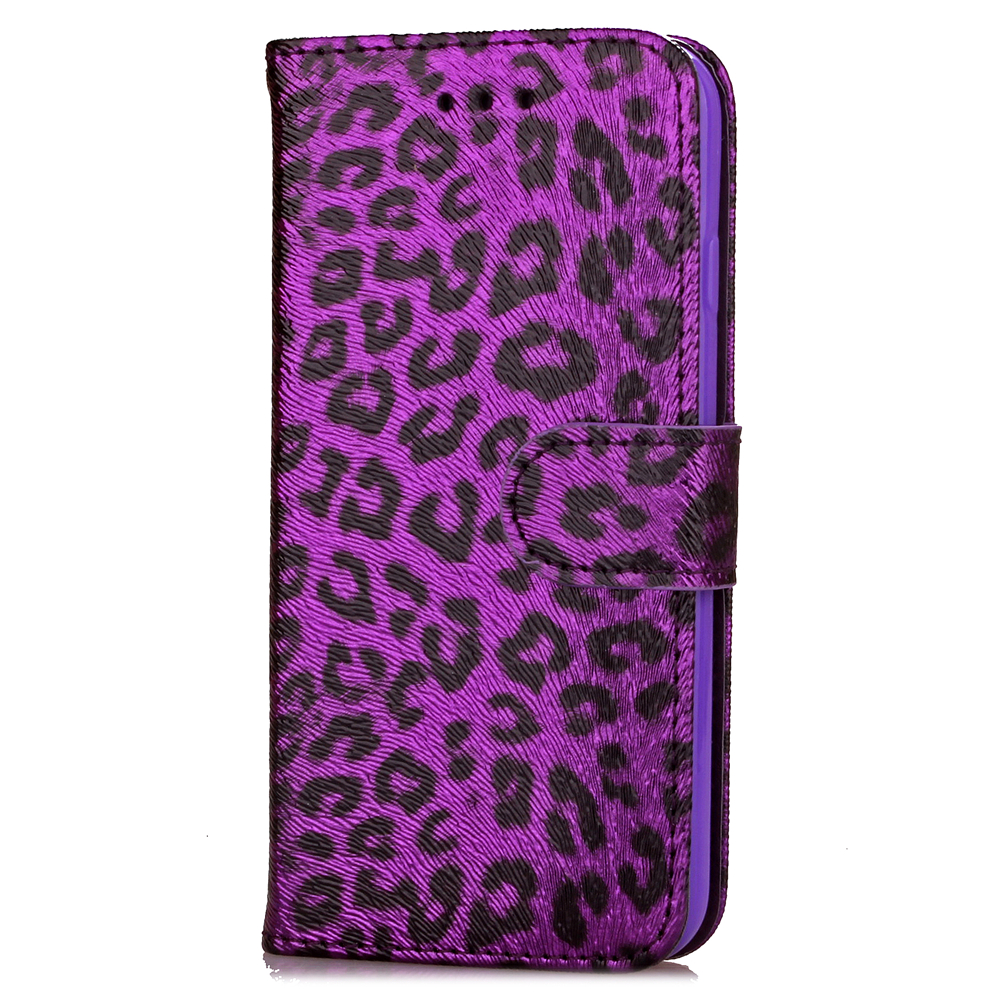 Fashion Leapord Pattern PU Leather Wallet Case Cover for iPhone 7 - Purple