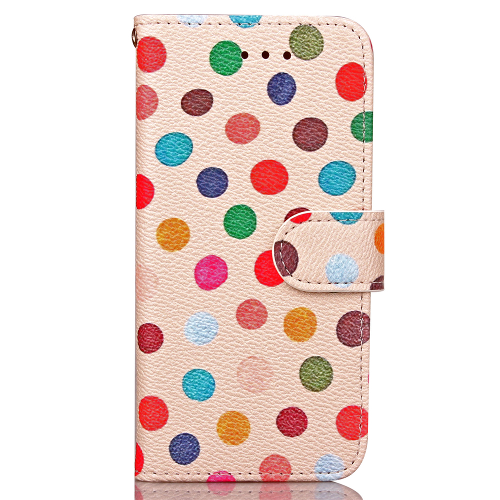 Fashion Colorful Dot Pattern PU Leather Wallet Case Cover for iPhone 7 - Beige