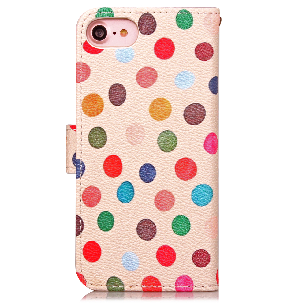 Fashion Colorful Dot Pattern PU Leather Wallet Case Cover for iPhone 7 - Beige