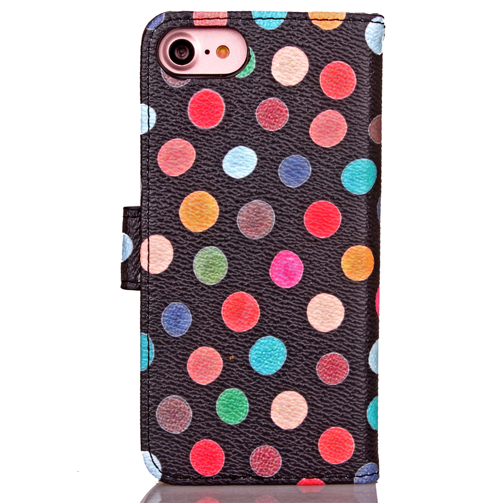 Fashion Colorful Dot Pattern PU Leather Wallet Case Cover for iPhone 7 - Black