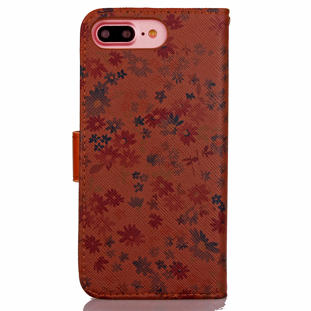 Fashion Floral Pattern PU Leather Phone Case for iPhone 7 Plus - Brown