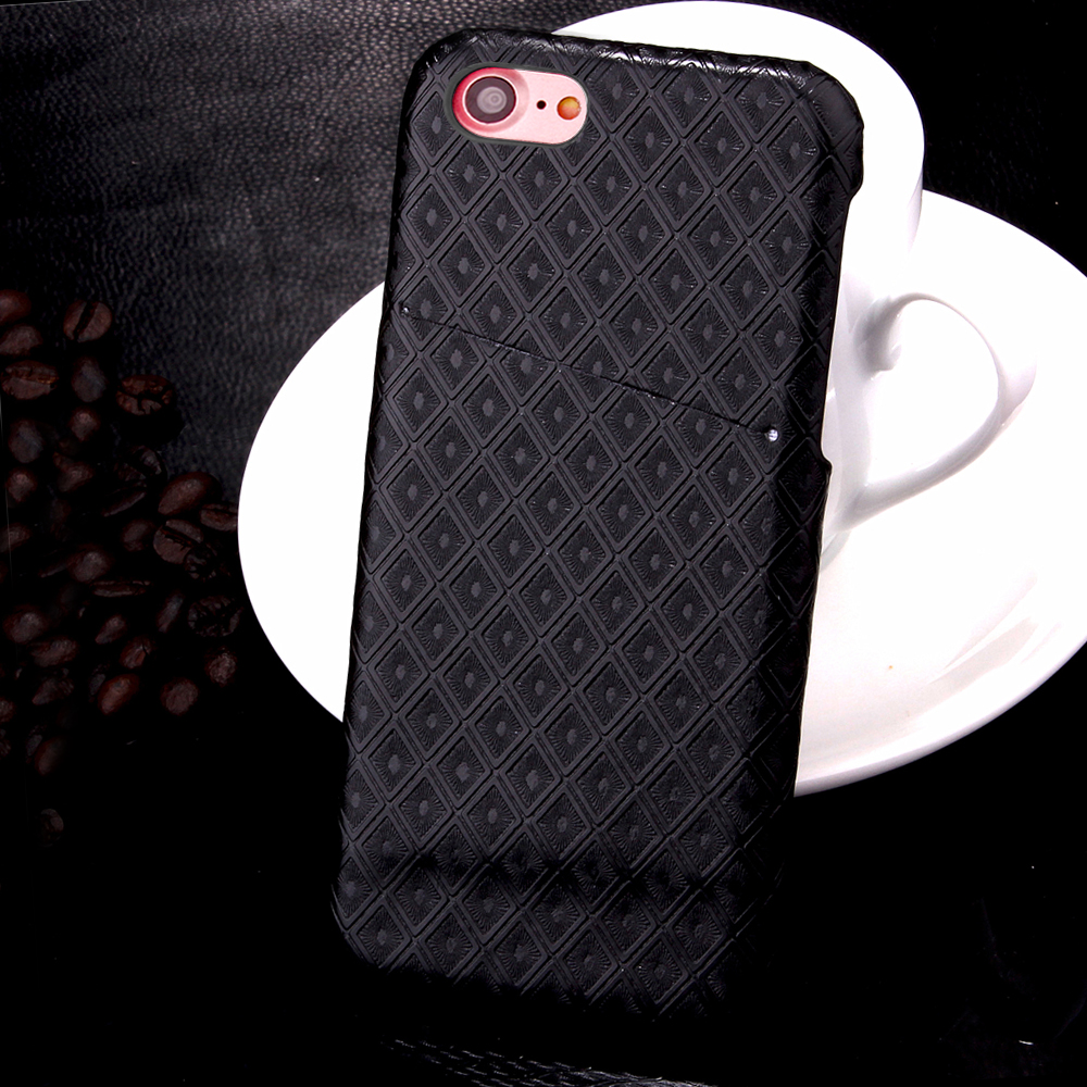 Fashion Rhombus Lattice Back Card Phone Case for iPhone 7 - Black