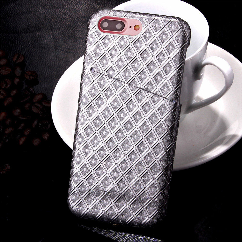 Fashion Rhombus Lattice Back Card Phone Case for iPhone 7 Plus - Gray