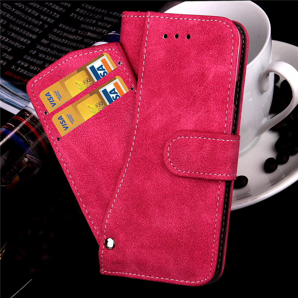 Scrub Rotate Card Case Wallet Phone Case for iPhone 7 - Rose Red