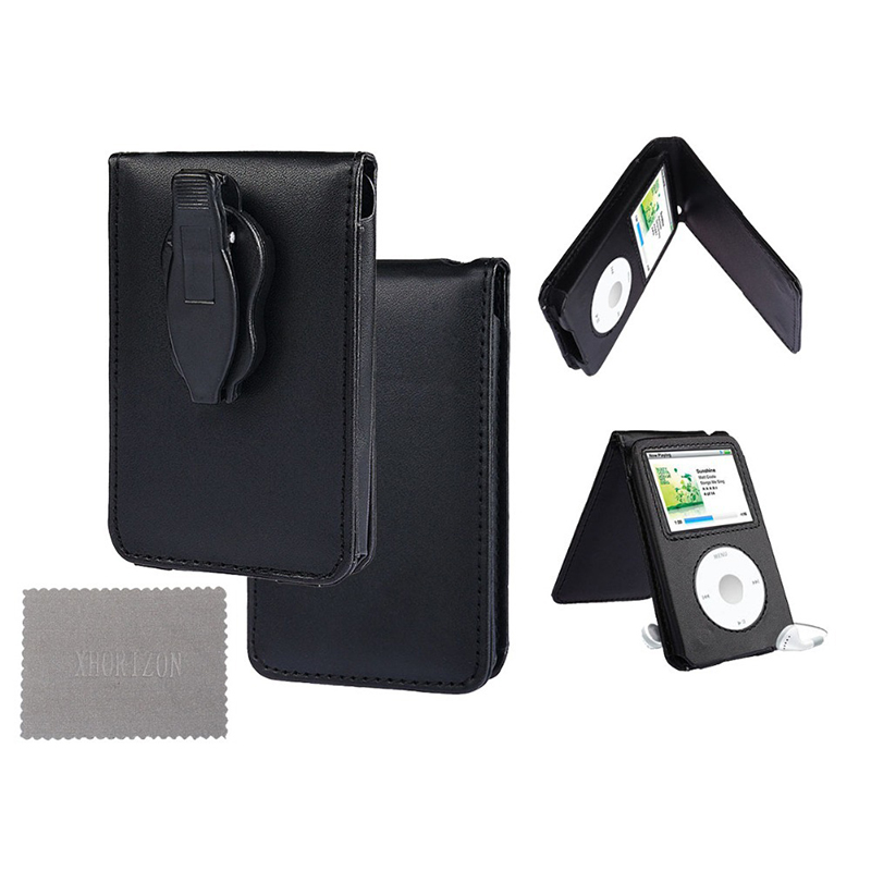 Fashion Classic PU Leather Case Cover with Belt Clip for iPod - Black