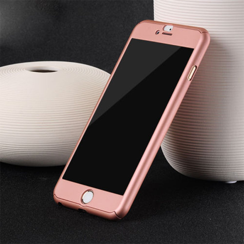 360Â°Degree Frosted Full Body Coverage Protective Case Cover for iPhone 6 Plus - Rose Gold