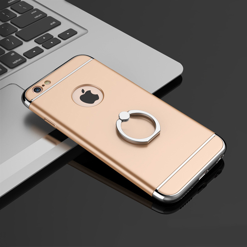 3 in 1 Frosted Hard PC Case Cover with Metal Ring Holder for iPhone 6/6S - Gold