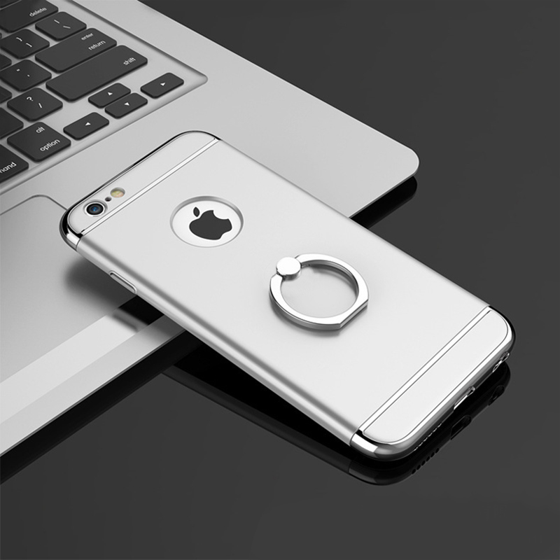 3 in 1 Frosted Hard PC Case Cover with Metal Ring Holder for iPhone 6/6S - Silver