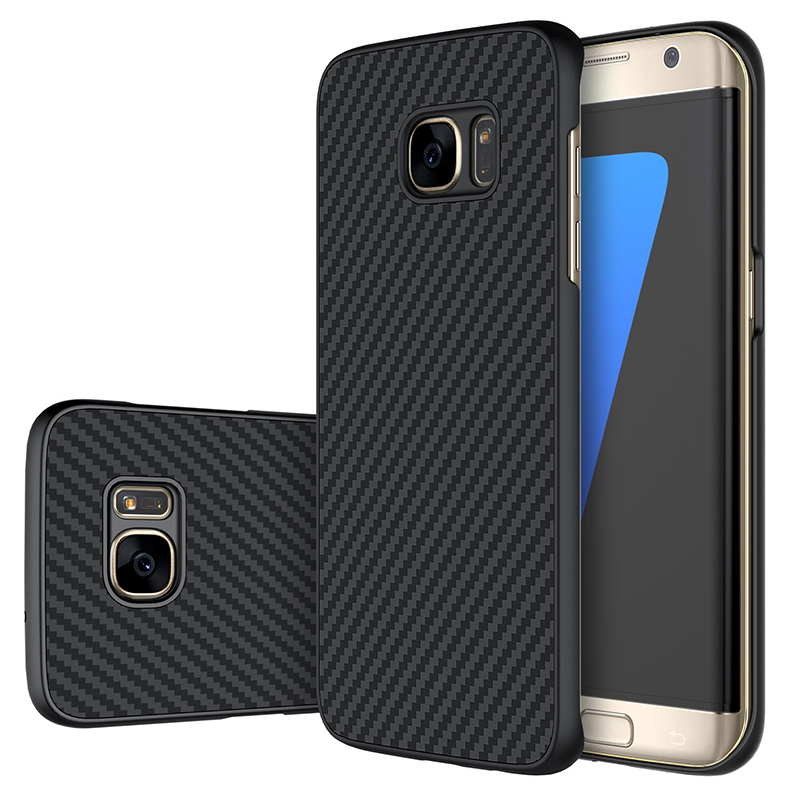 Carbon Fiber Phone Cover Shell Case for Samsung S7 Edge - Black
