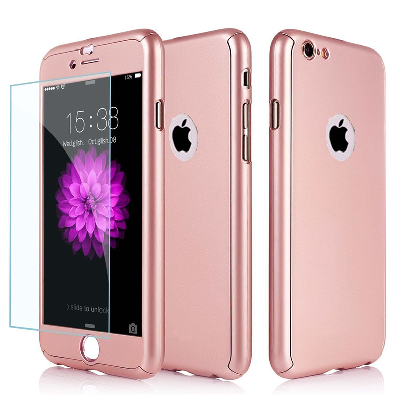 Full Cover Protection Thin Case Cover + Tempered Glass for iPhone 6 4.7 - Rose Gold