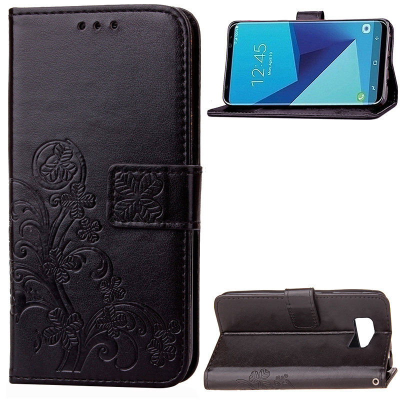 Leather PU Flip Case with Stand Card Holster Wallet Case for Samsung Galaxy S8 - Black