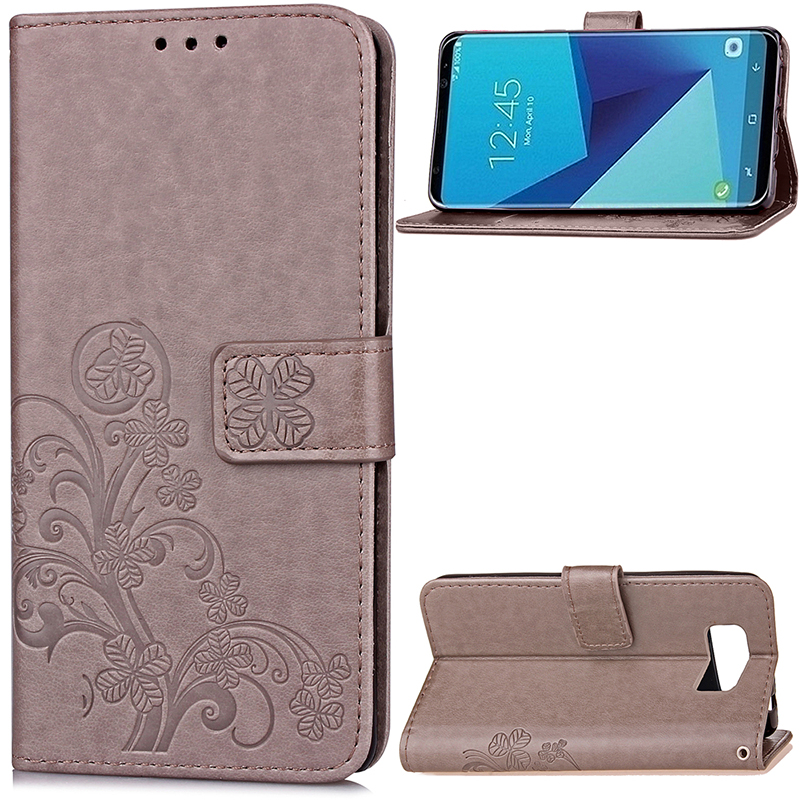 Leather PU Flip Case with Stand Card Holster Wallet Case for Samsung Galaxy S8 - Gray