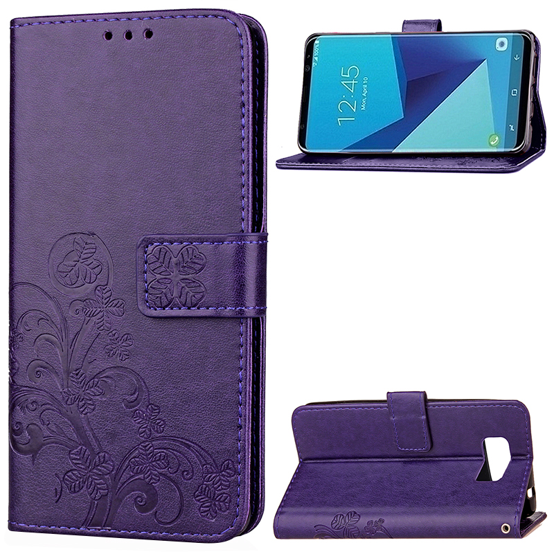 Leather PU Flip Case with Stand Card Holster Wallet Case for Samsung Galaxy S8 - Purple