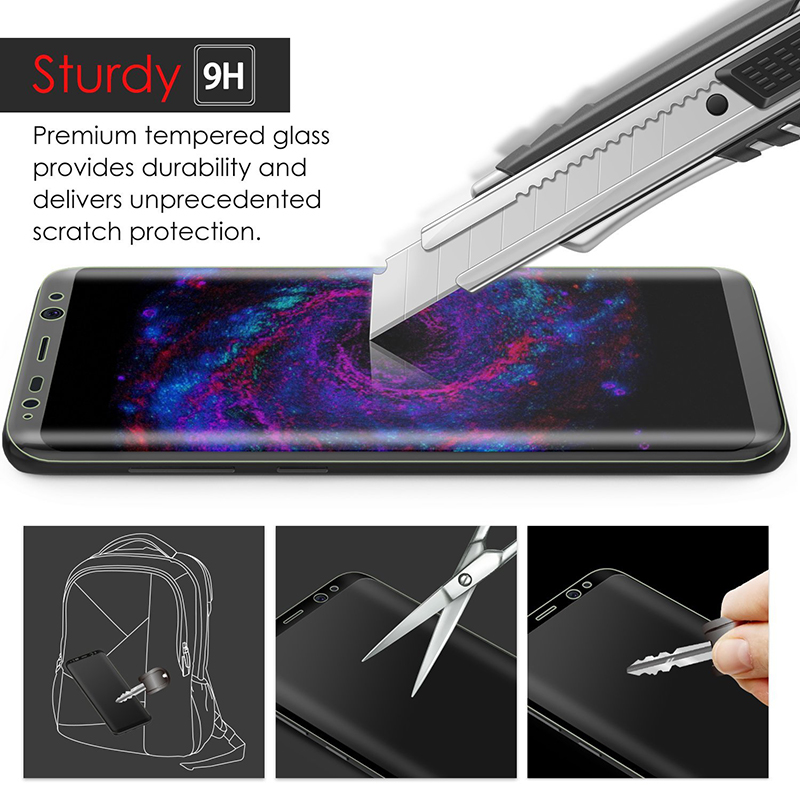 3D Full Coverage Tempered Glass Screen Protect Flim for Samsung S8 with Retail Package - Transparent