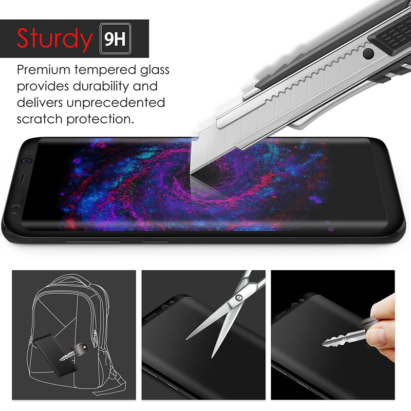3D Full Coverage Tempered Glass Screen Protect Flim for Samsung S8 with Retail Package - Black