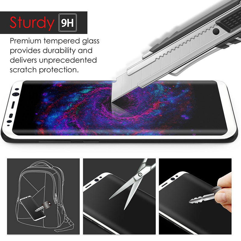 3D Full Coverage Tempered Glass Screen Protect Flim for Samsung S8 with Retail Package - White