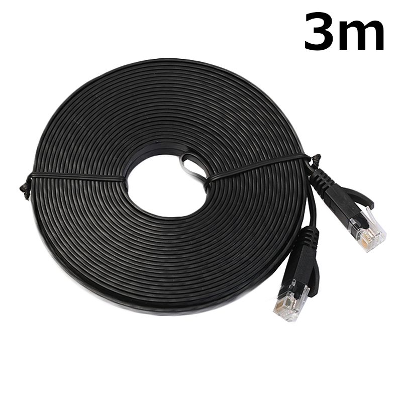 3m CAT6 RJ-45 Ultra-Thin Flat Ethernet Network Cable for Smart TV Xbox - Black