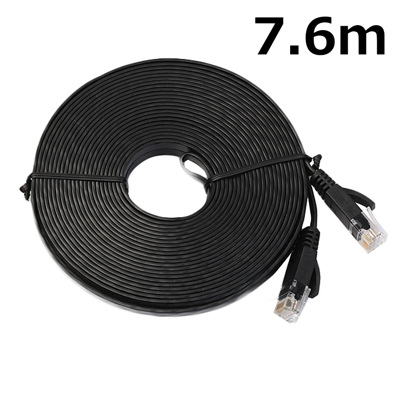 7.6m CAT6 RJ-45 Ultra-Thin Flat Ethernet Network Cable for Smart TV Xbox - Black