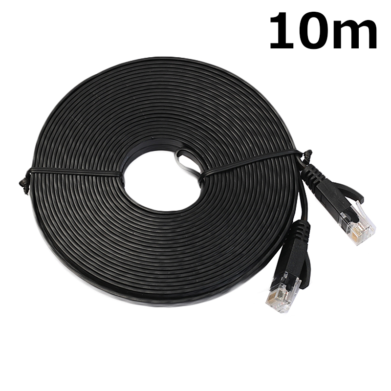10m CAT6 RJ-45 Ultra-Thin Flat Ethernet Network Cable for Smart TV Xbox - Black