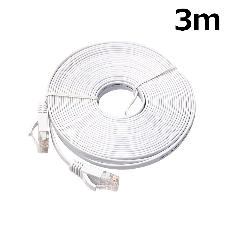 3m CAT6 RJ-45 Ultra-Thin Flat Ethernet Network Cable for Smart TV Xbox - White