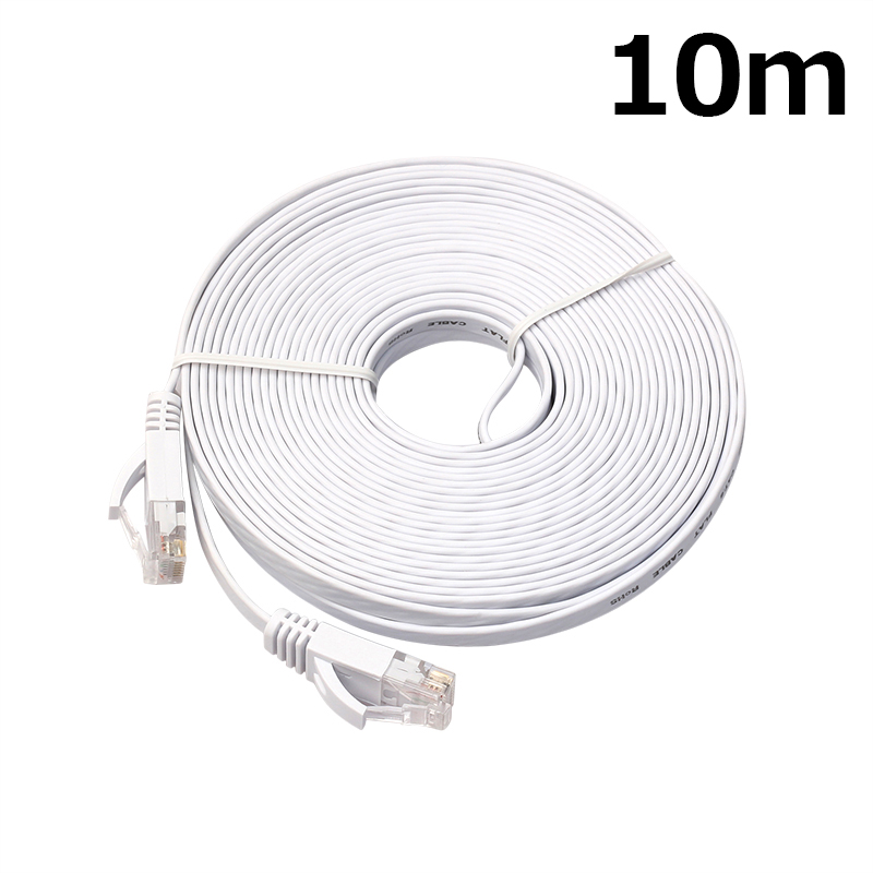 10m CAT6 RJ-45 Ultra-Thin Flat Ethernet Network Cable for Smart TV Xbox - White