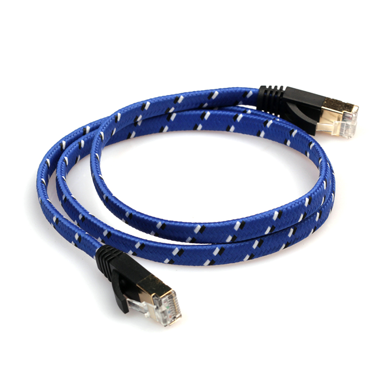 1m CAT-7 Knit Braid Ethernet Network Cable Modem Router RJ45 for LAN Network - Blue