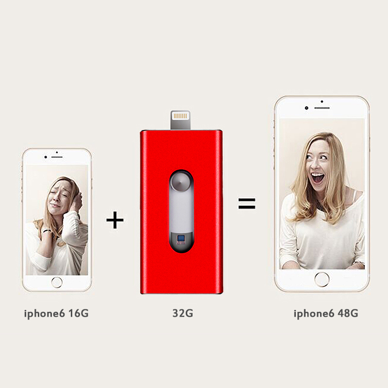 3 in 1 32G Flash Drive OTG USB U Disk Memory Stick for iPhone IOS Android iPad - Red