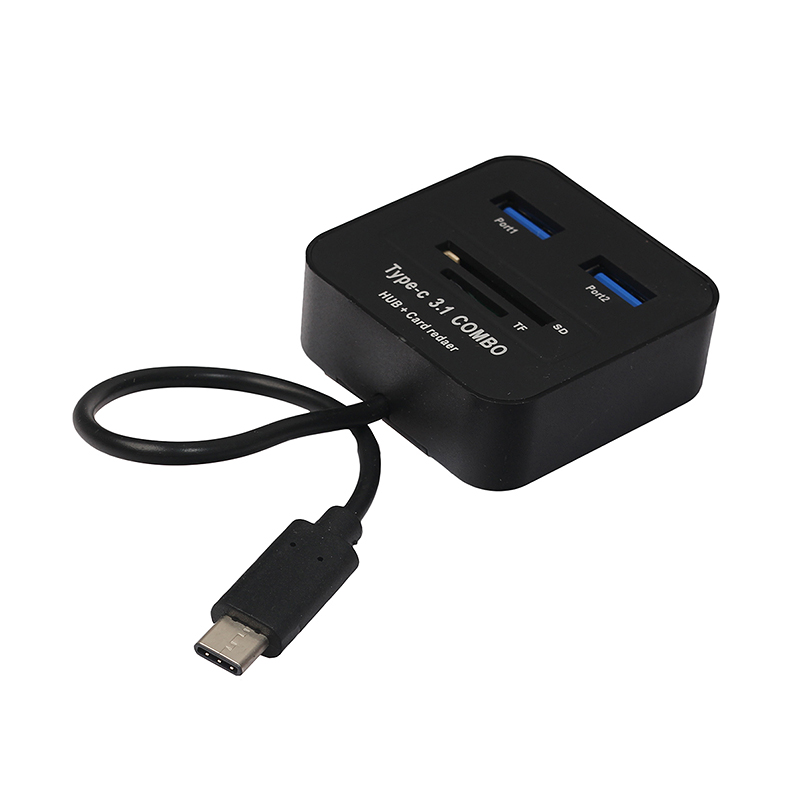 USB 3.1 Type C USB 3.0 Hub SD TF Memory Card Reader Adapter for Macbook - Black